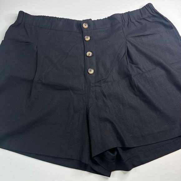 ELOQUII Elements Women's Minimalist Black Linen Button Front Shorts Plus Size 22 - Picture 7 of 16